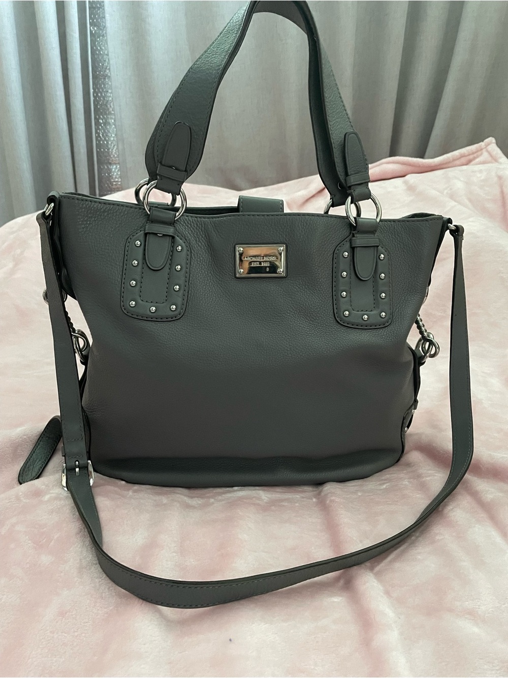 Michael Kors Charcoal Pebbled Leather Shoulder Totes bag